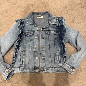 Ci Sono Light Blue Denim Jacket with Ruffle Accents